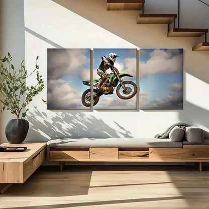 3pcs Motocross Racing Dirt Bike Rider in Action Wall Art Set Canvas Framed 40x60cm - High Quality Print 100% Australian Made Wall Canvas Ready to Hang