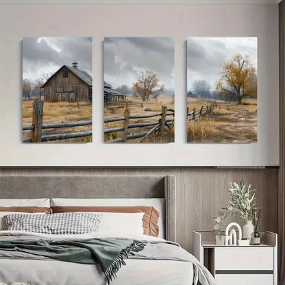 3pcs Wooden Fences& Fall Foliage Metal Print Ready to Hang Art