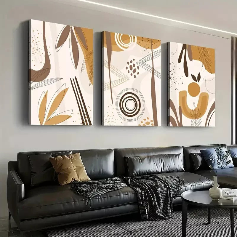 3pcs Modern Fashion Geometric Beige Abstraction  Wall Art Set Canvas Framed 50x70cm - High Quality Print 100% Australian Made Wall Canvas Ready to Hang - Bella Home Decor