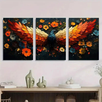 3pcs Vibrant Floral Wing Elegant Oil Painting Metal Print Ready to Hang Art