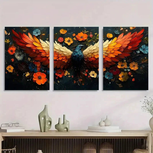 3pcs Vibrant Floral Wing Elegant Oil Painting Metal Print Ready to Hang Art