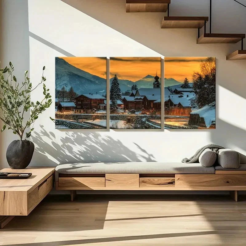 3pcs Winter Landscape Snow Scene Wall Art Set Canvas Framed 40x60cm - High Quality Print 100% Australian Made Wall Canvas Ready to Hang