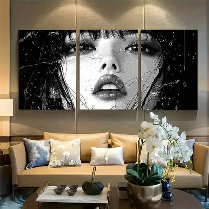 3pcs Asian Woman Smoking Black and White Metal Print Ready to Hang Art