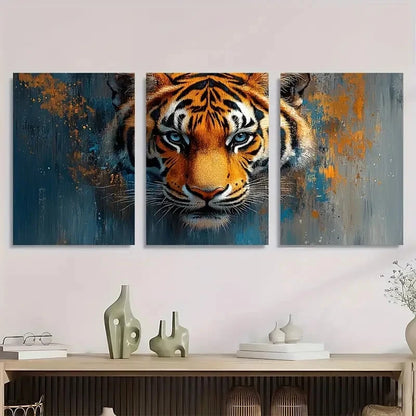 3pcs Tiger Oil Painting Realistic Wildlife Metal Print Ready to Hang Art