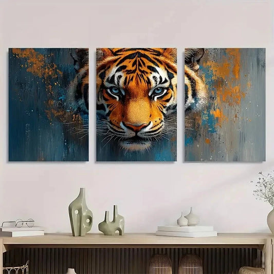 3pcs Tiger Oil Painting Realistic Wildlife Metal Print Ready to Hang Art