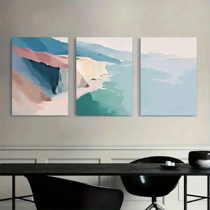 3pcs Coastal Cliffs and Beach Abstract Painting Metal Print Ready to Hang Art