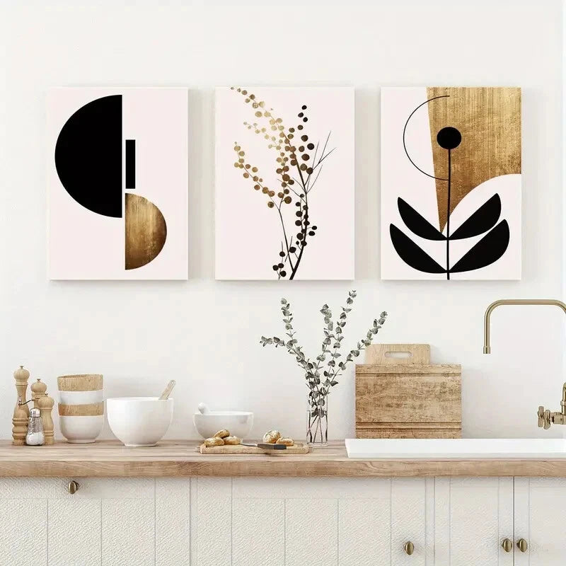 3pcs Sun And Moon Art Botanical Flower Painting Metal Print Ready to Hang Art