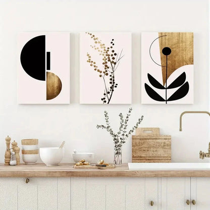 3pcs Sun And Moon Art Botanical Flower Painting Metal Print Ready to Hang Art