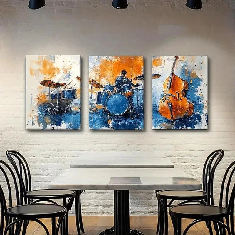 3pcs Abstract Jazz Music Artistic Décor Perfect Wall Art Set Canvas Framed 40x60cm - High Quality Print 100% Australian Made Wall Canvas Ready to Hang