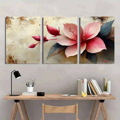3pcs Fuchsia Flower Beige Fuchsia Perfect Wall Art Set Canvas Framed 40x60cm - High Quality Print 100% Australian Made Wall Canvas Ready to Hang