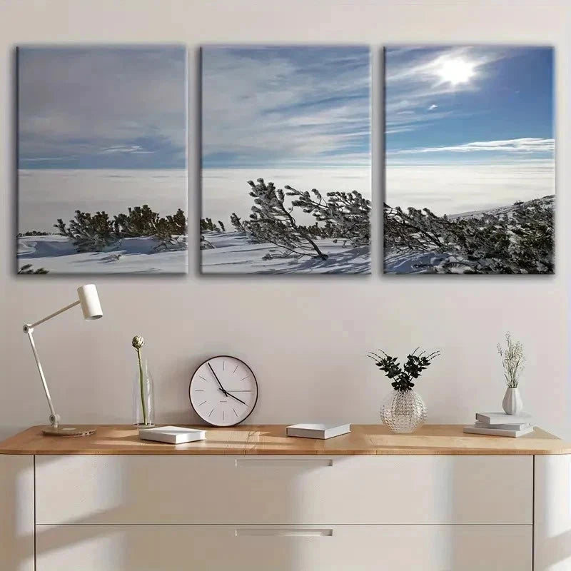 3pcs Winter Snowy Mountain Landscape Wall Art Set Canvas Framed 40x60cm - High Quality Print 100% Australian Made Wall Canvas Ready to Hang