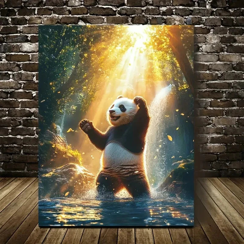 Vibrant Colors Scene of Panda Dancing Painting 40x60cm Metal Print Ready to Hang