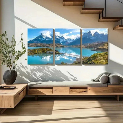3pcs Chile Andes Lake Patagonia Bridge Wall Art Set Canvas Framed 40x60cm - High Quality Print 100% Australian Made Wall Canvas Ready to Hang