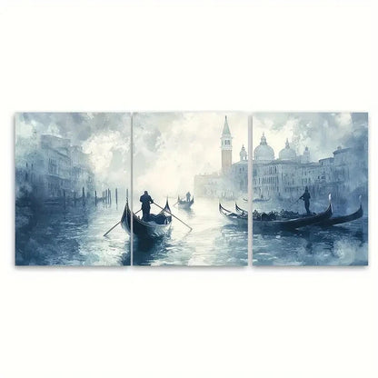 3pcs Gondolas in Fog Soft Light on Ancient Palaces Metal Print Ready to Hang Art