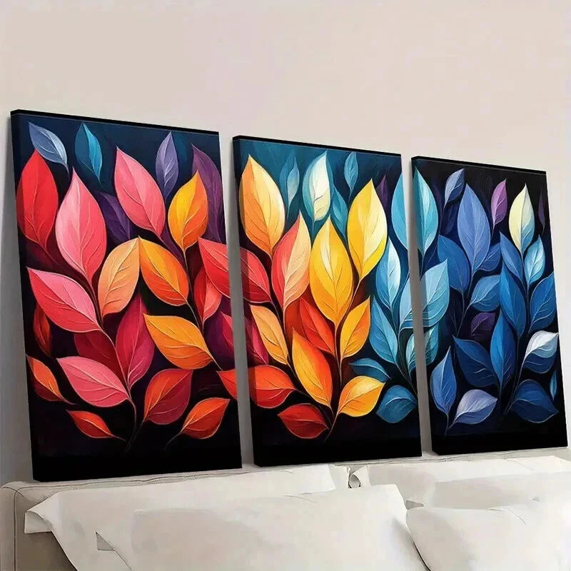 3pcs Rotating Colorful Leaves Pattern Wall Art Set Canvas Framed 40x60cm - High Quality Print 100% Australian Made Wall Canvas Ready to Hang