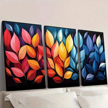 3pcs Rotating Colorful Leaves Pattern Wall Art Set Canvas Framed 40x60cm - High Quality Print 100% Australian Made Wall Canvas Ready to Hang