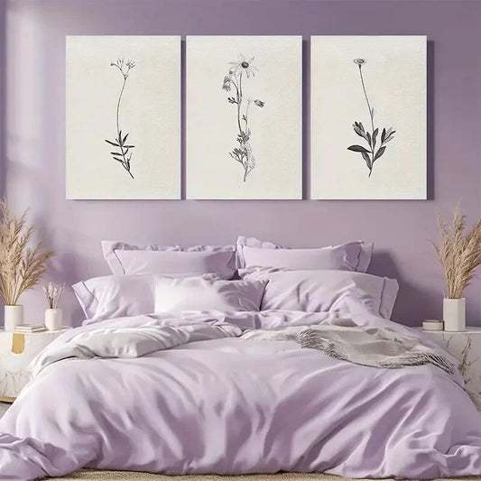3pcs Vintage Botanical Sketch Neutral Decor Metal Print Ready to Hang Art