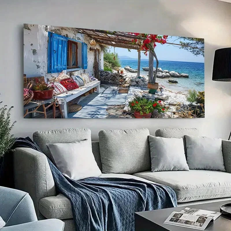 Summer Flowers Beach Sky Wall Art wall canvas office home room framed 120x60cm