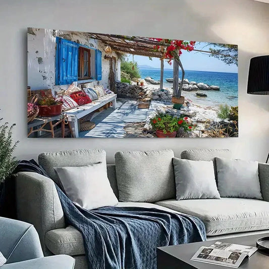 Summer Flowers Beach Sky Wall Art wall canvas office home room framed 120x60cm