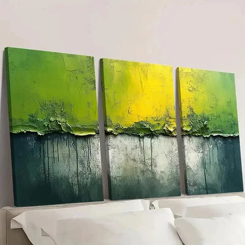 3pcs Green and Gray Abstract Painting Wall Art Canvas Unframed - High Quality Print 100% Australian Made Wall Canvas