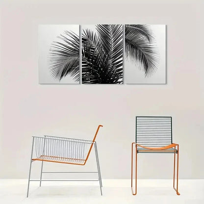 3pcs Modern Black and White Palm Leaf Metal Print Ready to Hang Art