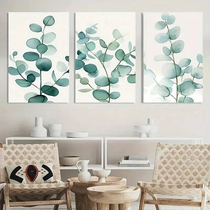 3pcs Painting Eucalyptus Sage Green Wall Art Metal Print Ready to Hang Art