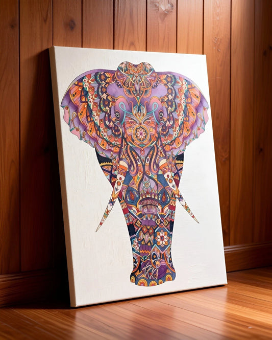 Colourful Mandala Elephant Bohemian 40x60cm Metal Print Ready to Hang