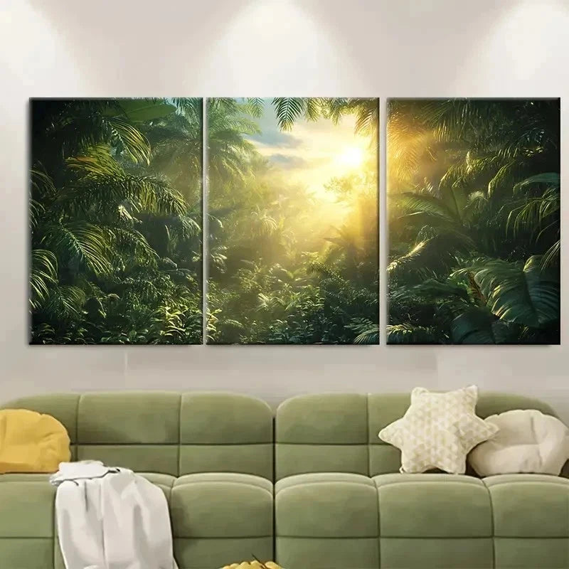 3pcs Tropical Jungle Sunrise bh Wall Art Set Canvas Framed 40x60cm - High Quality Print 100% Australian Made Wall Canvas Ready to Hang