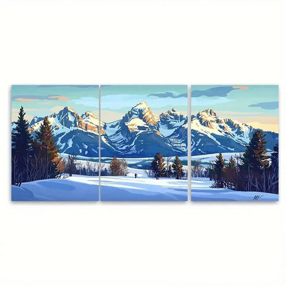3pcs Jackson Hole Travel Mountain Resort Petal Wall Art Set Canvas Framed 40x60cm - High Quality Print 100% Australian Made Wall Canvas Ready to Hang