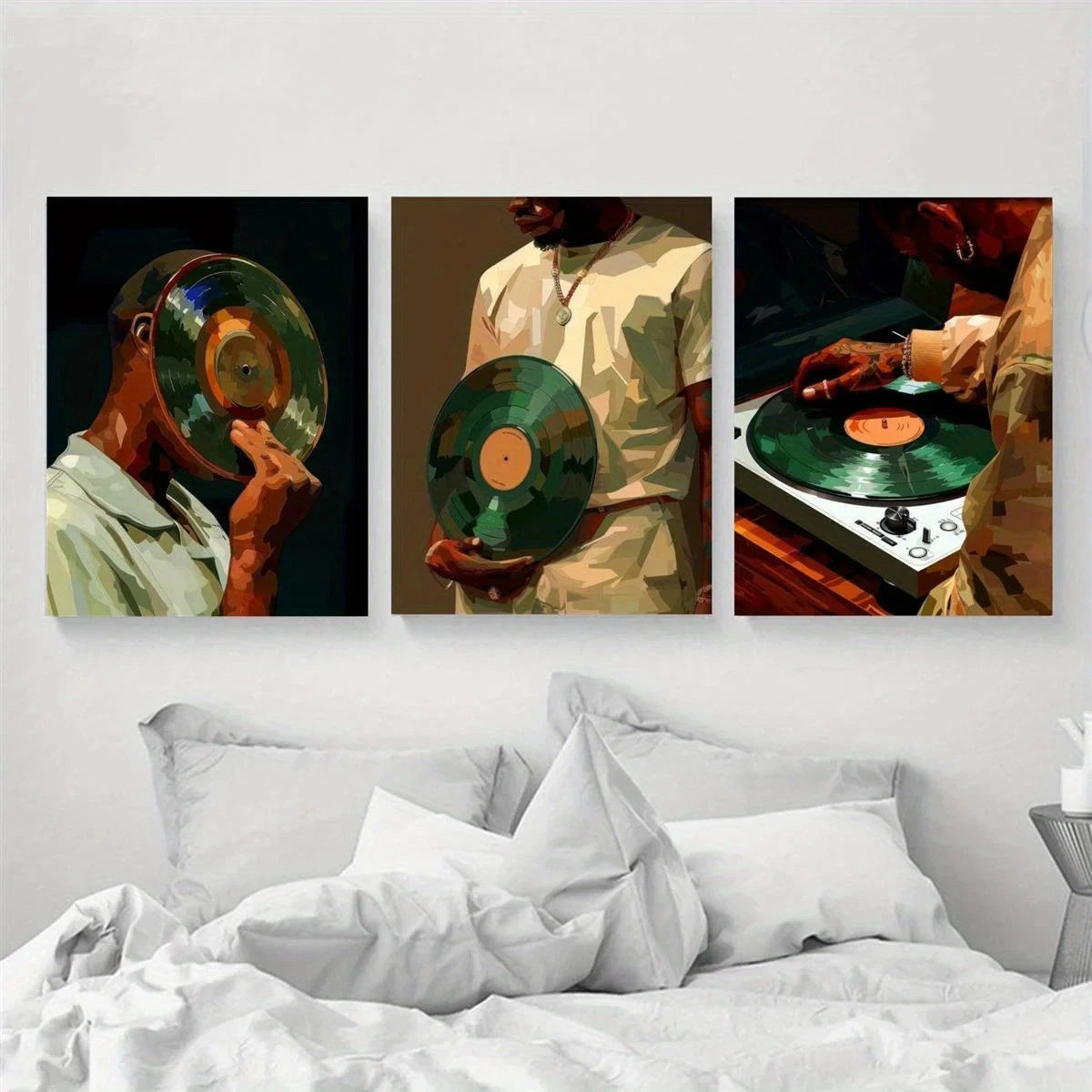 3pcs Black Man DJ Vinyl Record Metal Print Ready to Hang Art