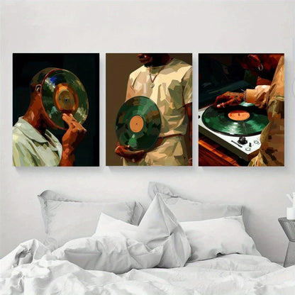 3pcs Black Man DJ Vinyl Record Metal Print Ready to Hang Art
