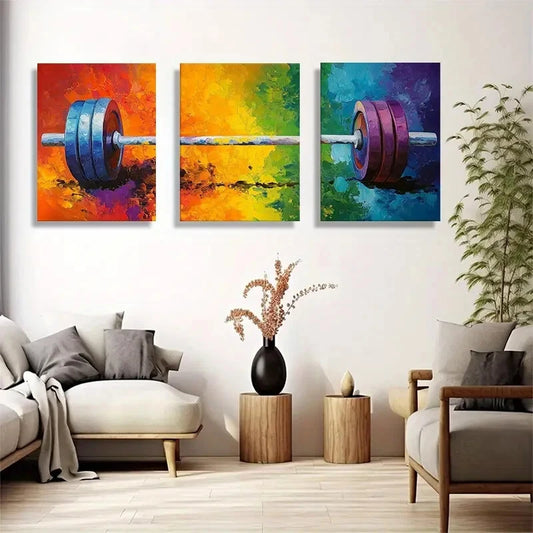 3pcs Vibrant Barbell Colorful Weights Metal Print Ready to Hang Art