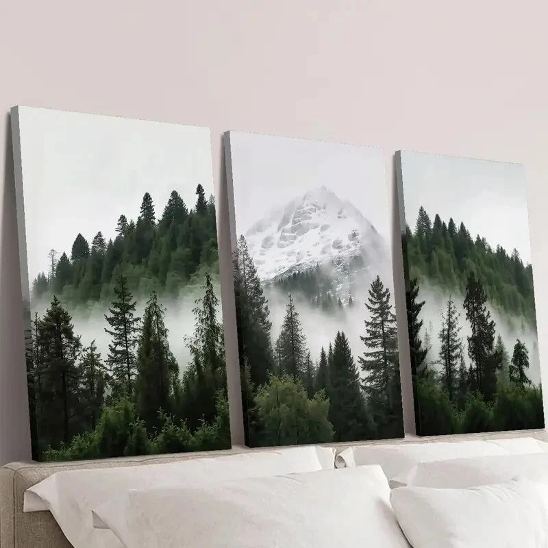 3pcs Snowy Mountain and Forest Wall Art Set Canvas Framed 40x60cm - High Quality Print 100% Australian Made Wall Canvas Ready to Hang