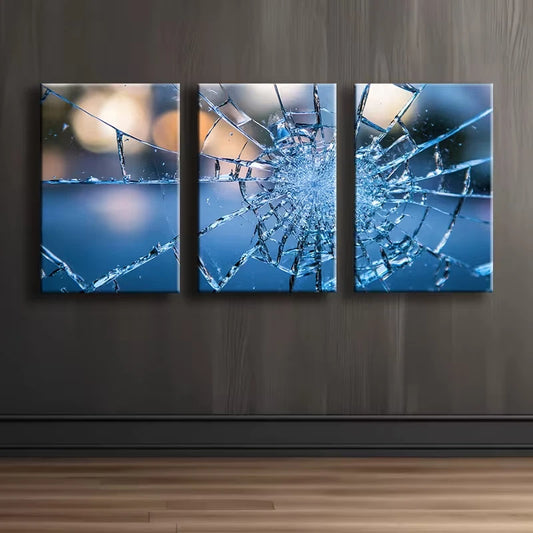 3pcs Modern Abstract Broken Glass Design Wall Art Set Canvas Framed 60x90cm - High Quality Print 100% Australian Made Wall Canvas Ready to Hang