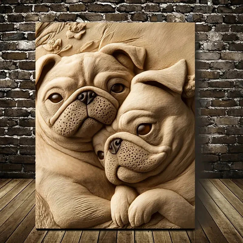 Pug Friends by Pippa'S Heart Blossoms Painting 40x60cm Metal Print Ready to Hang