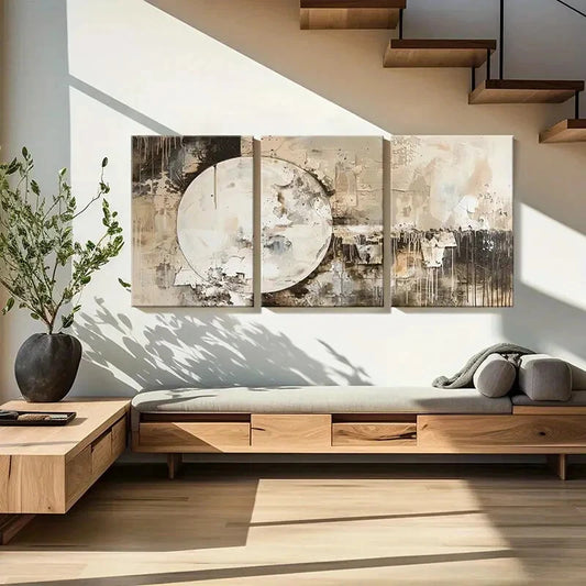 3pcs Abstract Art Modern Design Neutral Colors Metal Print Ready to Hang Art