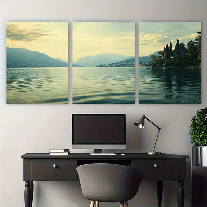 3pcs Mountains and Lake Vibrant Italian Metal Print Ready to Hang Art