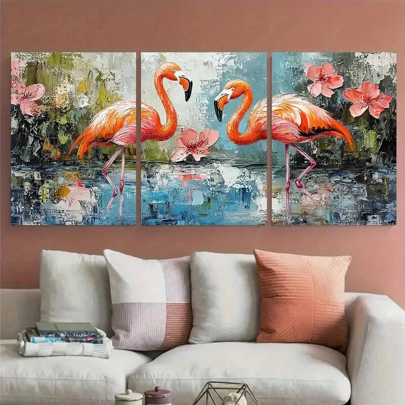 3pcs Flamingo Tropical Birds Spring Design Metal Print Ready to Hang Art