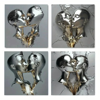4pcs Abstract Metal Figure Statue Wall Art Canvas Framed