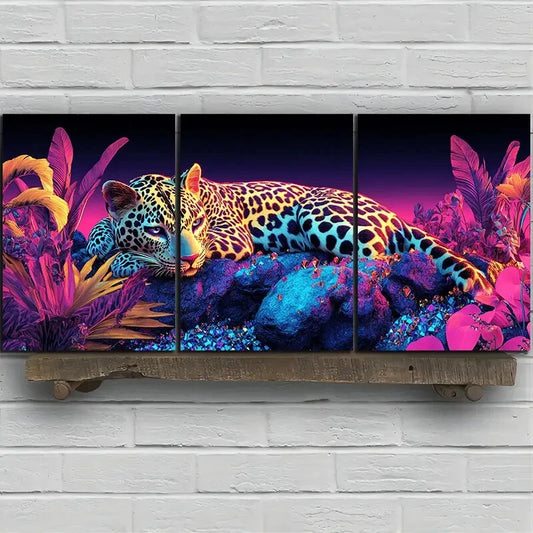 3pcs The Leopard Pink Themed Jungle Metal Print Ready to Hang Art