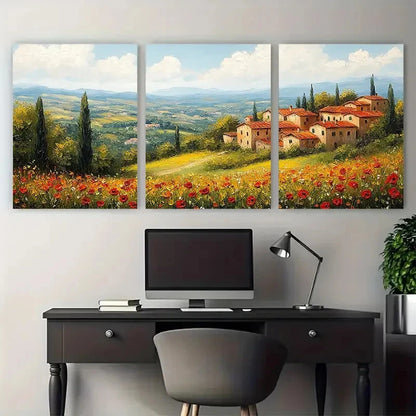 3pcs Tuscany Countryside Italian Landscape Scene Wall Art Set Canvas Framed 60x90cm - High Quality Print 100% Australian Made Wall Canvas Ready to Hang