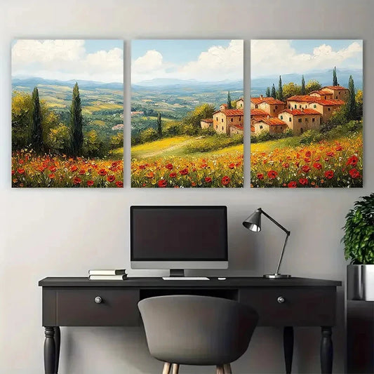 3pcs Tuscany Countryside Italian Landscape Scene Wall Art Set Canvas Framed 60x90cm - High Quality Print 100% Australian Made Wall Canvas Ready to Hang