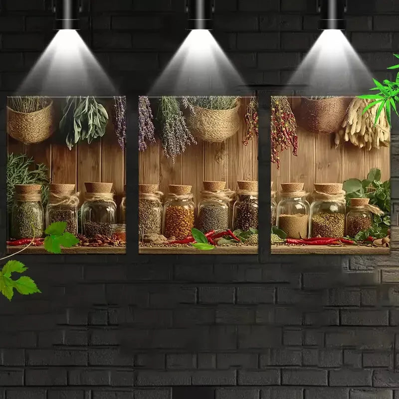 3pcs Rustic Touch with Country Spices And Herbs Wall Art Set Canvas Framed 50x70cm - High Quality Print 100% Australian Made Wall Canvas Ready to Hang - Bella Home Decor