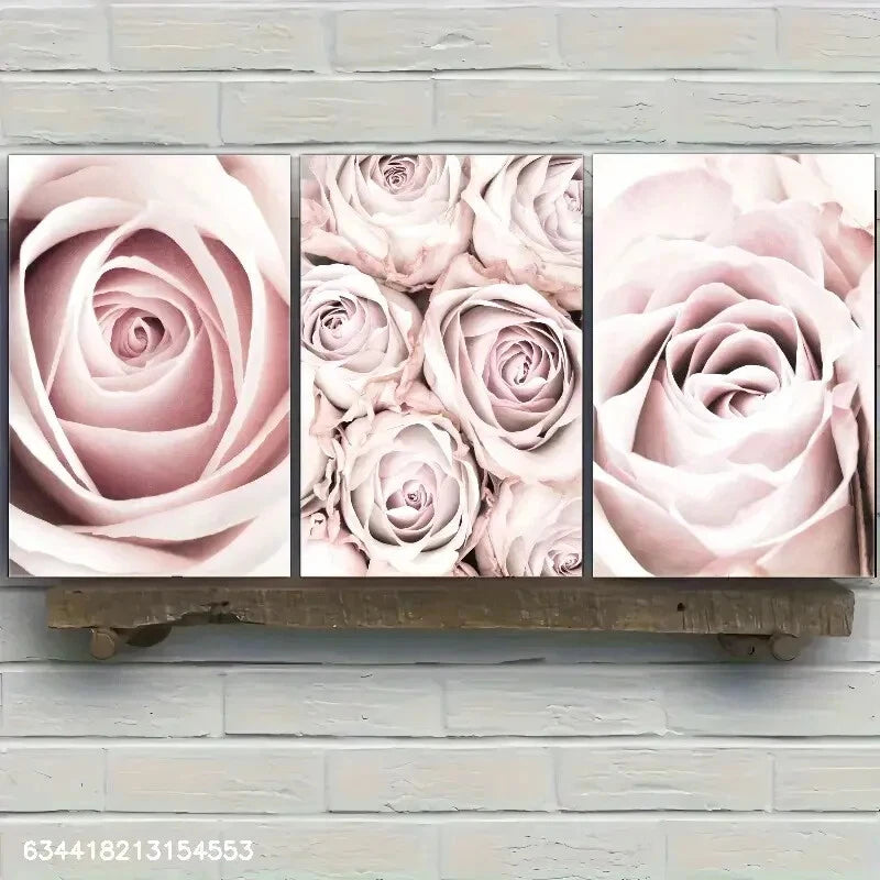 3pcs Flower Art Decoration Rose Flower Poster Metal Print Ready to Hang Art