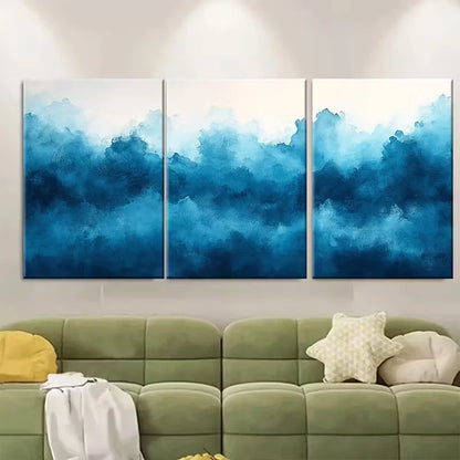 3pcs Teal Blue Abstract Watercolor Brushstroke Metal Print Ready to Hang Art