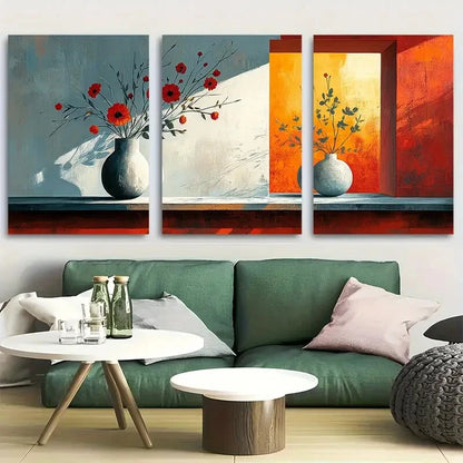 3pcs Vase & Floral Abstract Still Life Minimalist Metal Print Ready to Hang Art