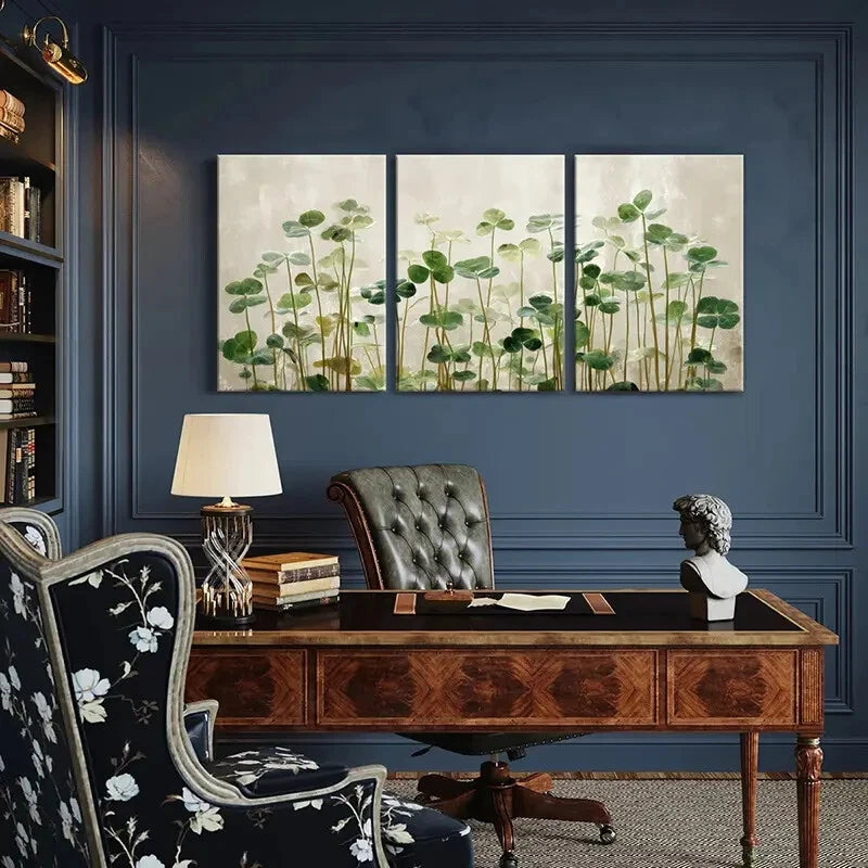 3pcs Abstract Green Leaves &Botanical Illustration Metal Print Ready to Hang Art