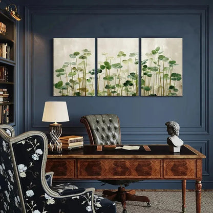 3pcs Abstract Green Leaves &Botanical Illustration Metal Print Ready to Hang Art