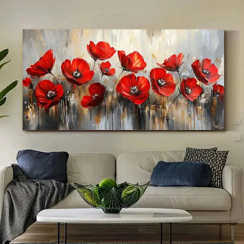 Vibrant Red Poppy wall canvas office home room framed 120x60cm