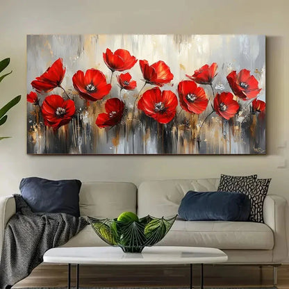 Vibrant Red Poppy wall canvas office home room framed 120x60cm